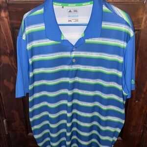 adidas Blue, Green & White Striped ClimaCool Polo